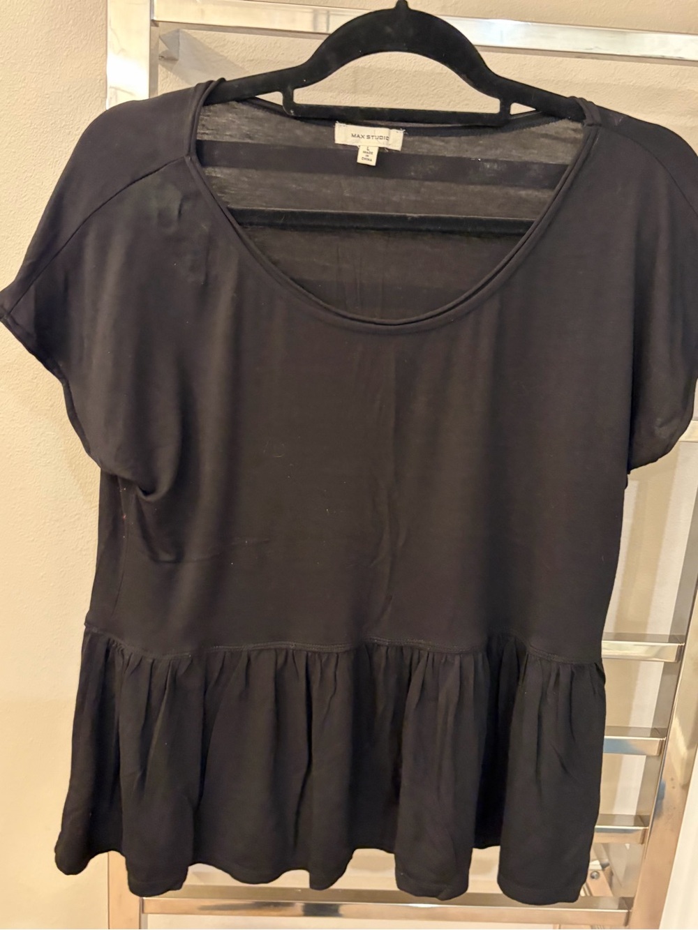 Max Studio Black Short-Sleeve Peplum Tunic